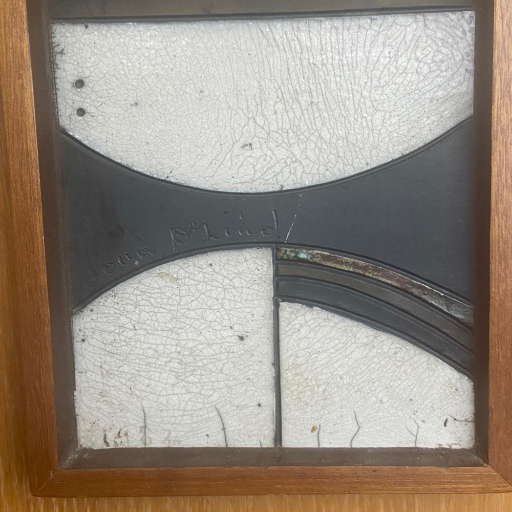 Doug DeLind Signed Raku/Pottery “WIND GOD” in Wooden Frame 12 x 6” - Picture 5 of 6